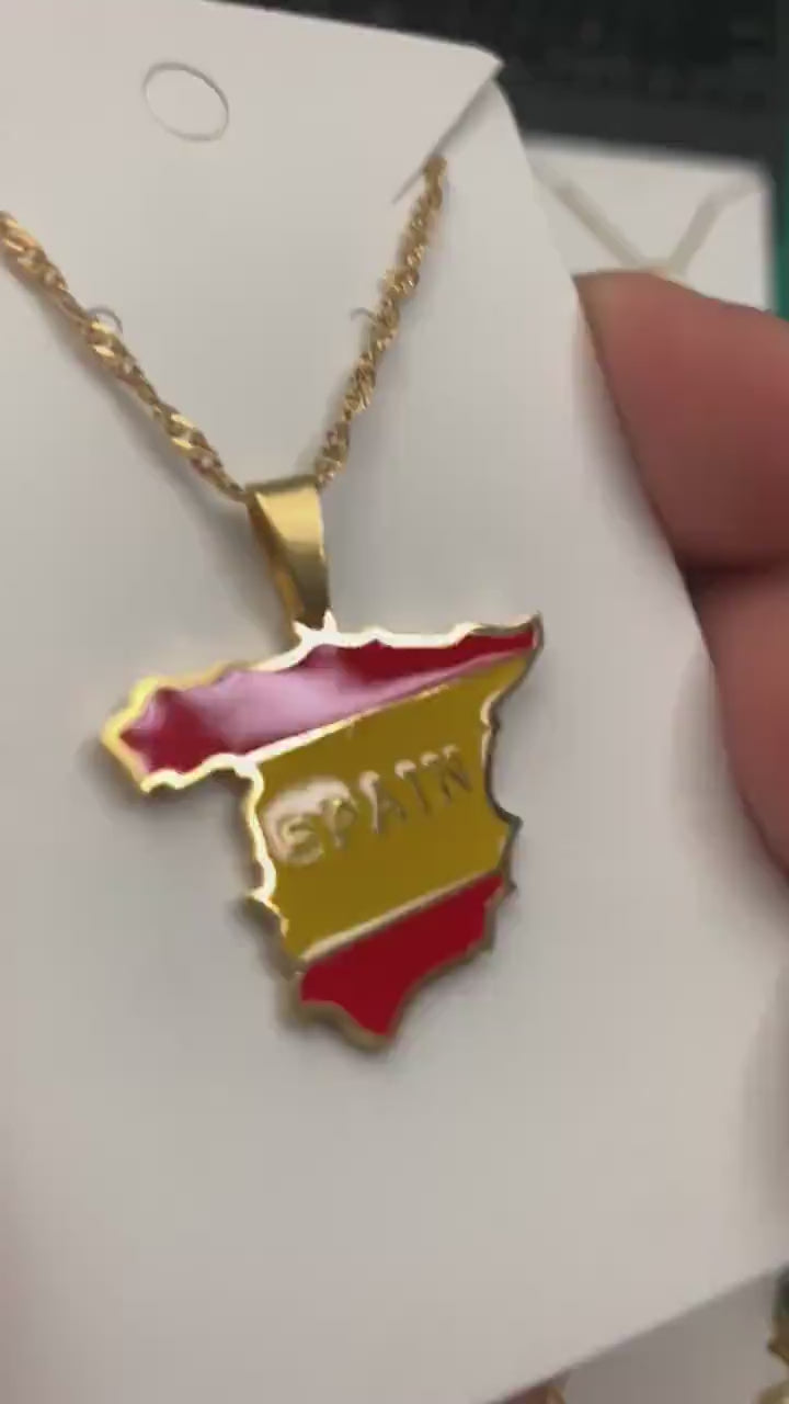 Spain Map and Flag Necklace