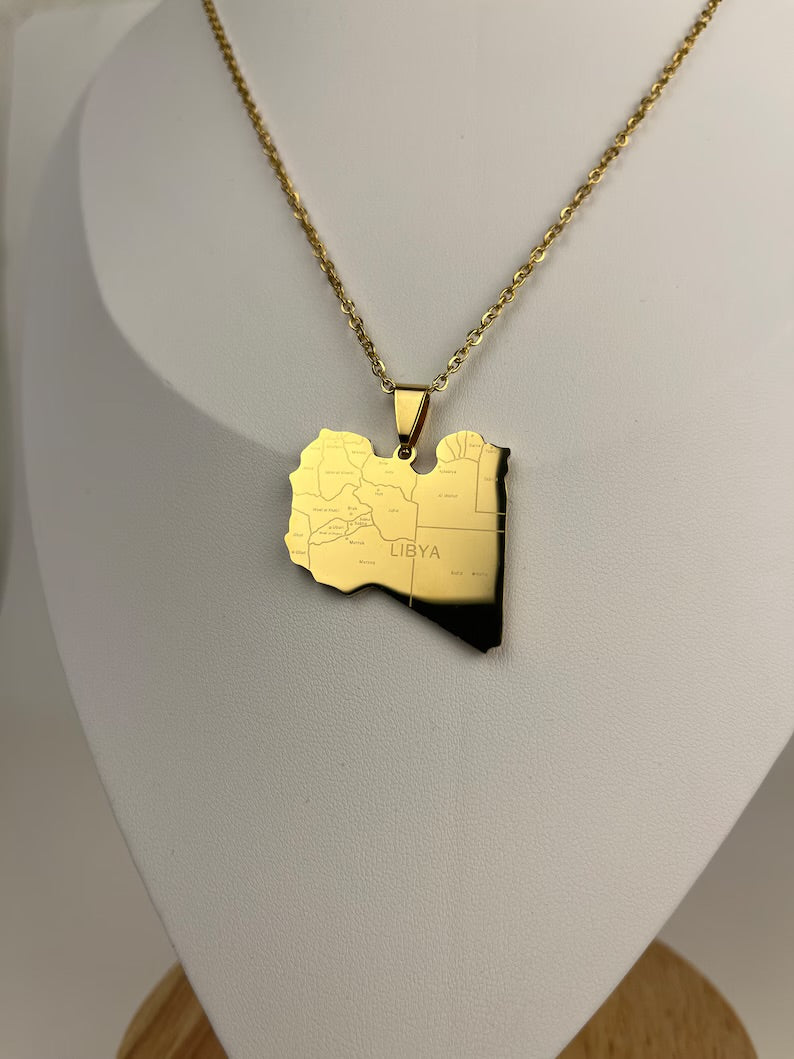 Libya Map and Flag Necklace