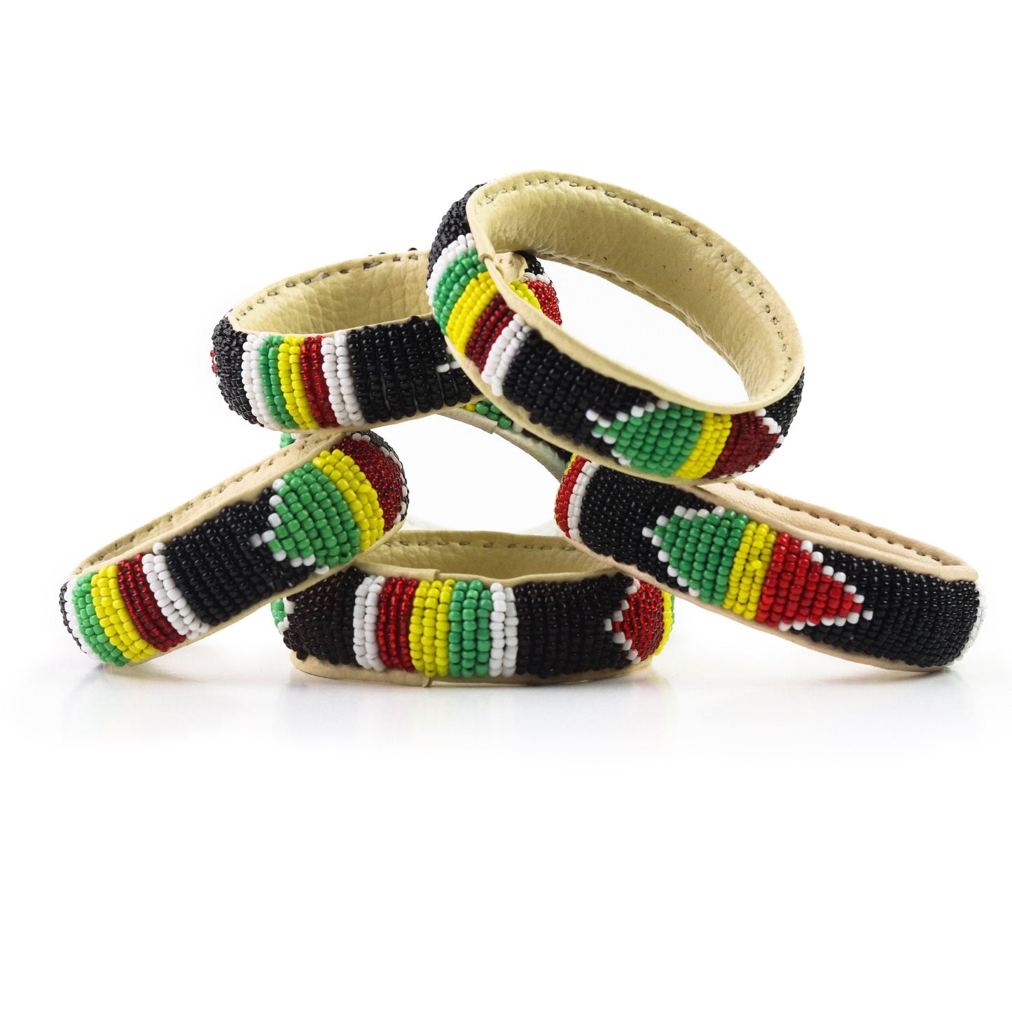 Bead and Leather Bracelets | Colorful Beaded African Style Bangle With Leather Inside | Authentic Handmade Accessory Imported from Mali |