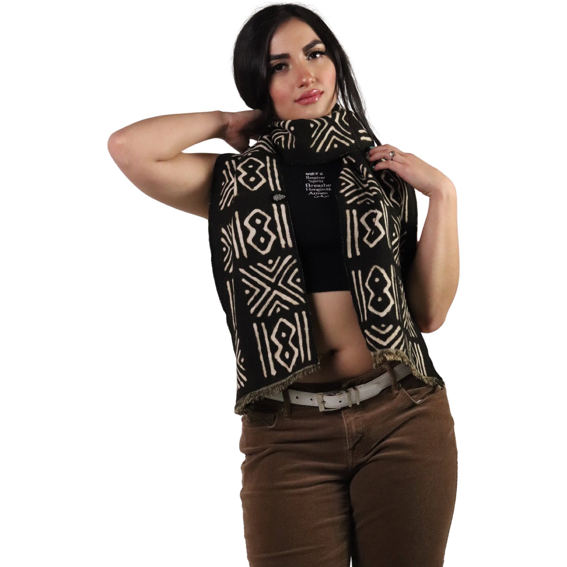 Bogolan Scarf | Imported Authentic African Textile Clothing | Handmade Mudcloth Scarf for Spring Fall and Winter | 100% Cotton Bio Organic