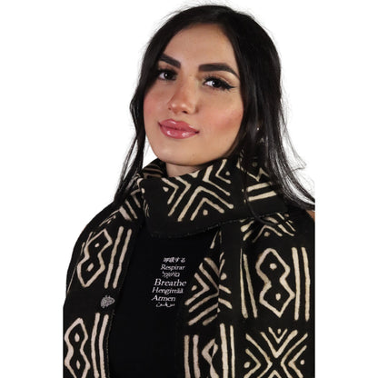 Bogolan Scarf | Imported Authentic African Textile Clothing | Handmade Mudcloth Scarf for Spring Fall and Winter | 100% Cotton Bio Organic