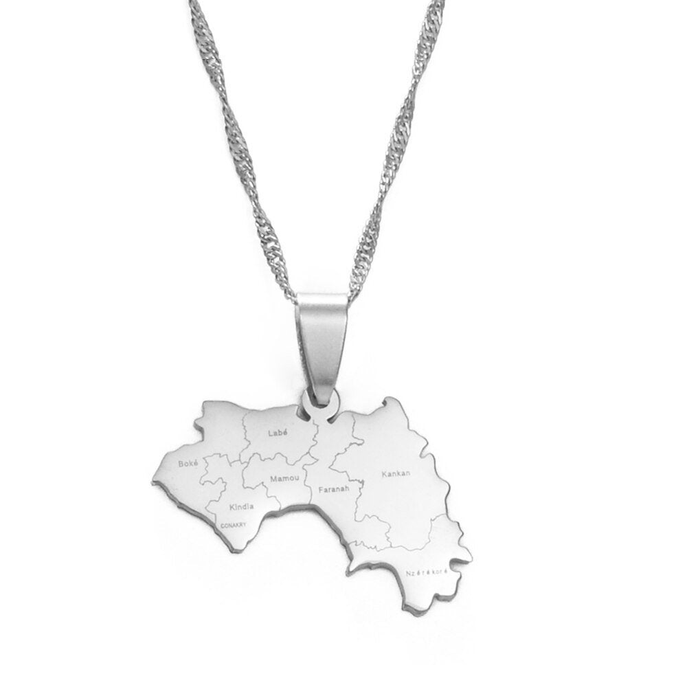 Guinea Conakry Map and Flag Necklace