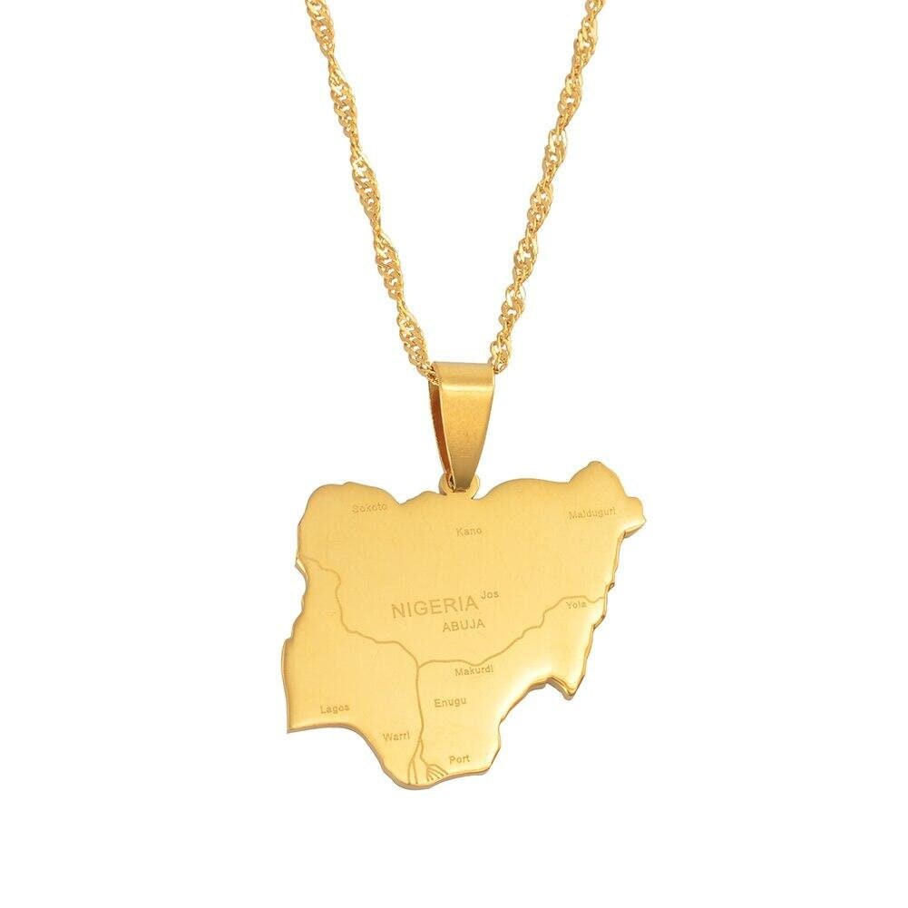 Nigeria Map and Flag Necklace