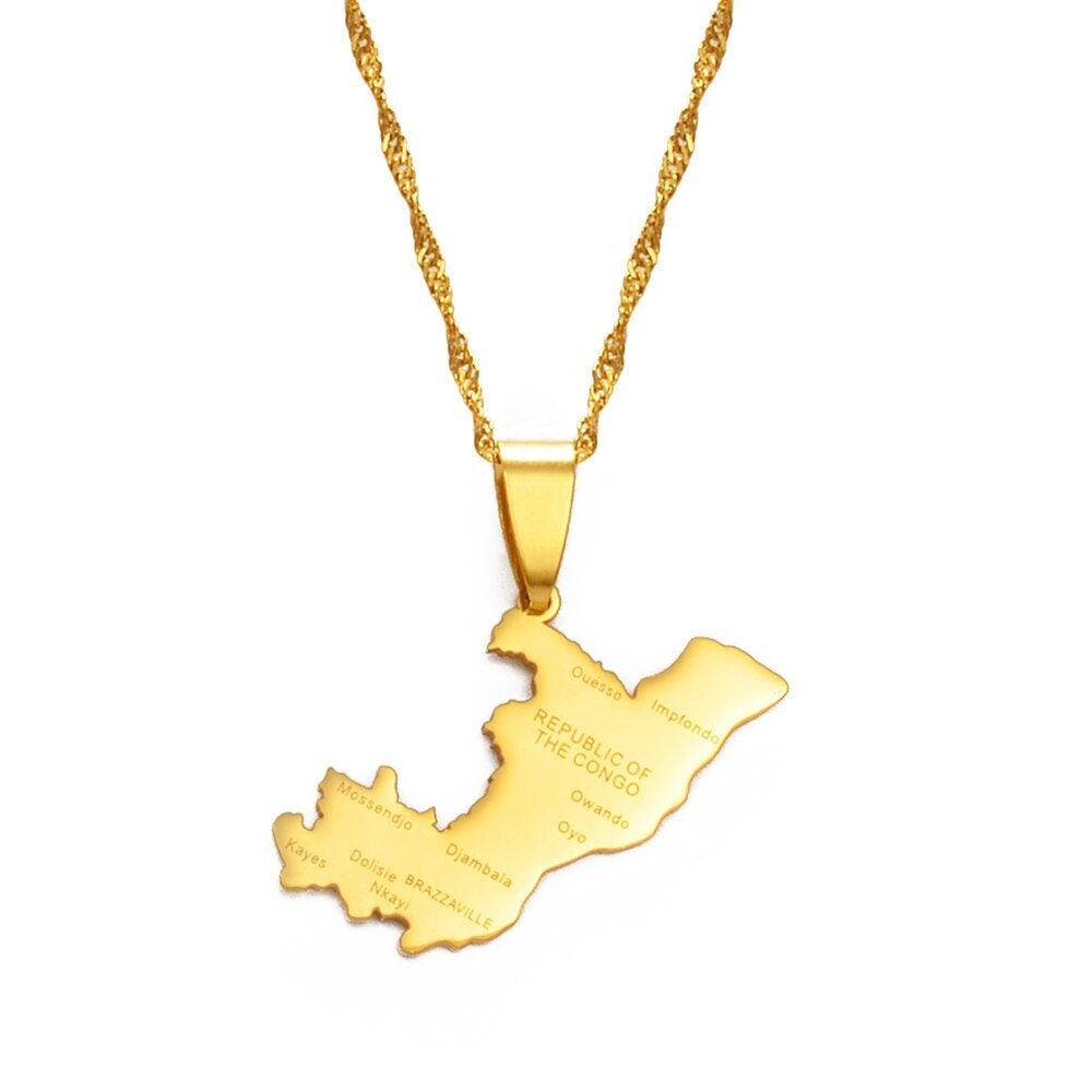 Congo Brazzaville Map and Flag Necklace