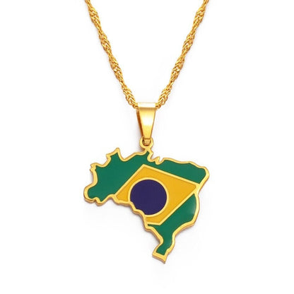 Brazil Map and Flag Necklace