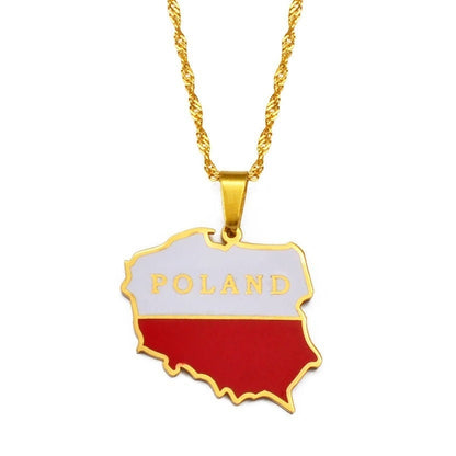 Poland Map and Flag Necklace