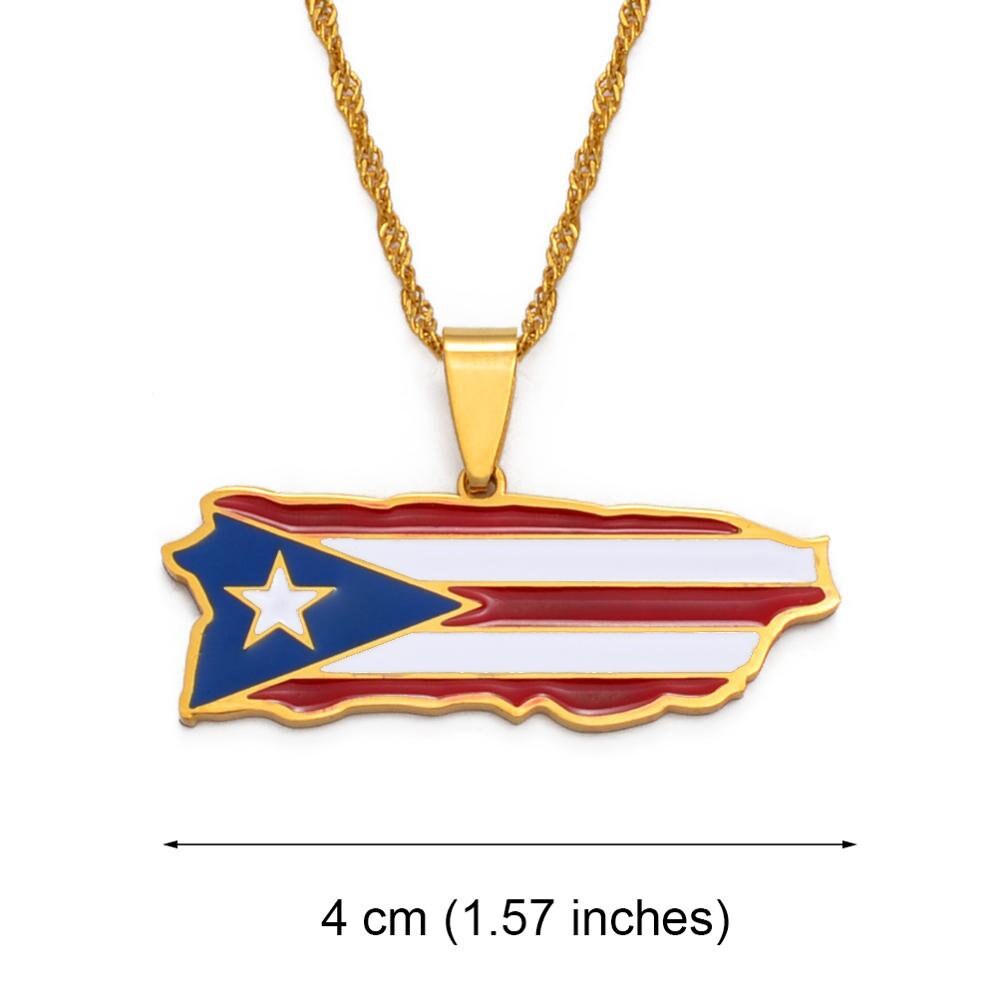 Puerto Rico Map and Flag Necklace