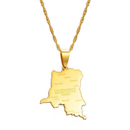 Congo DRC Map and Flag Necklace