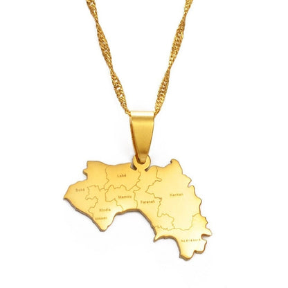 Guinea Conakry Map and Flag Necklace