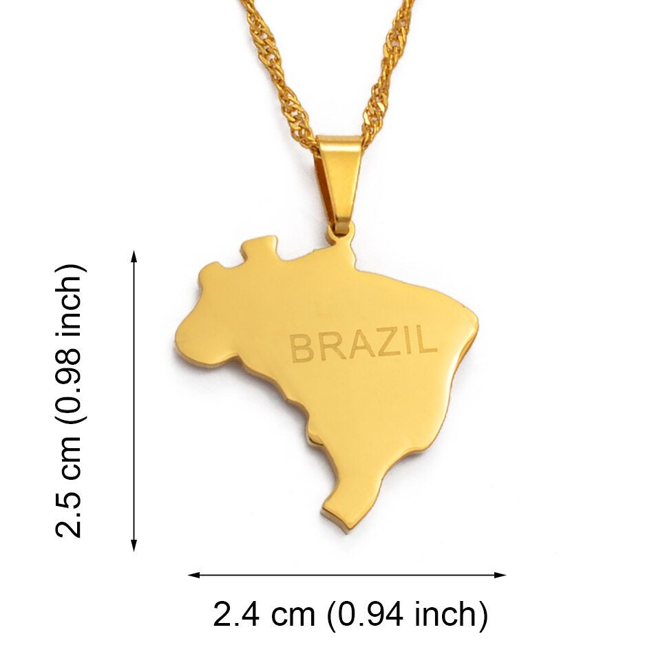 Brazil Map and Flag Necklace