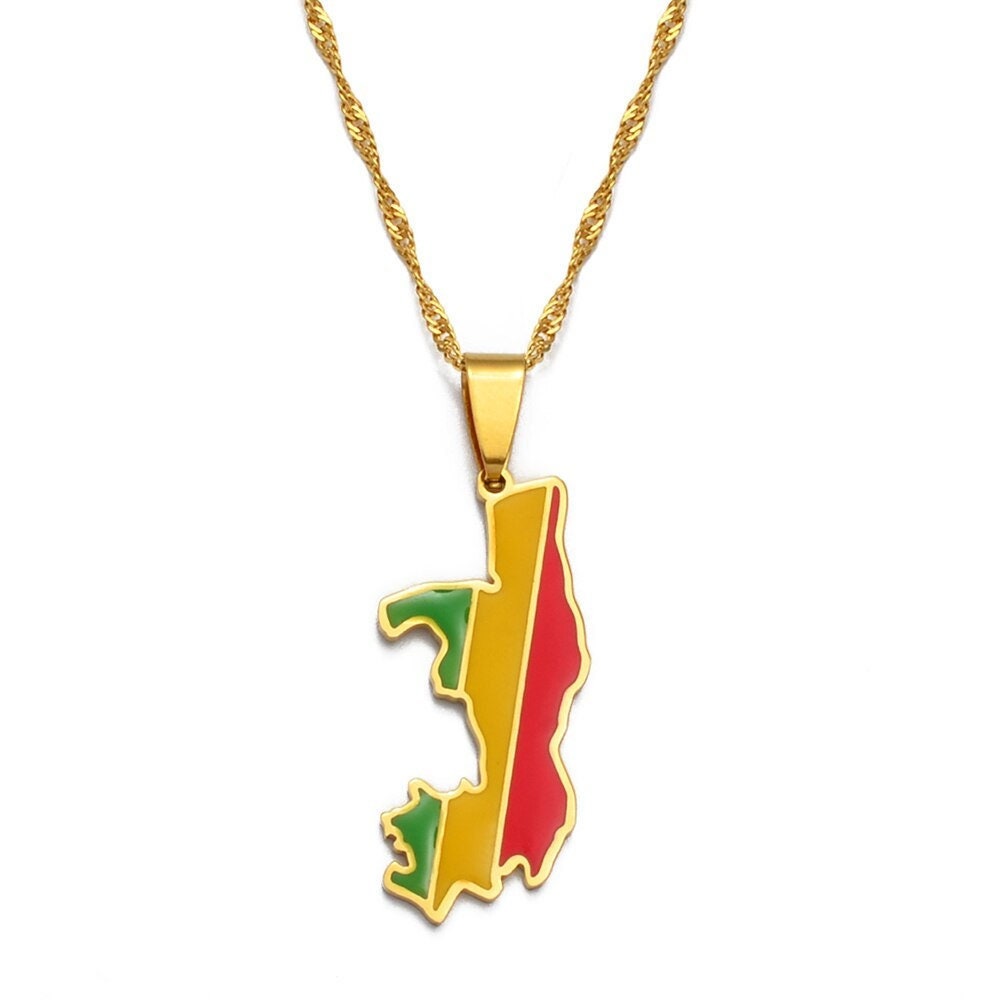 Congo Brazzaville Map and Flag Necklace