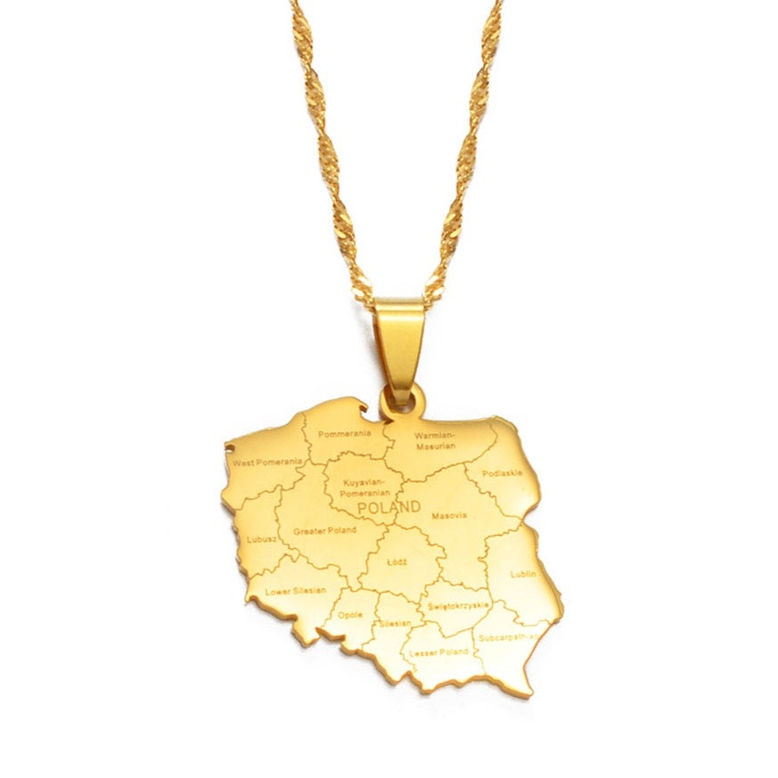 Poland Map and Flag Necklace