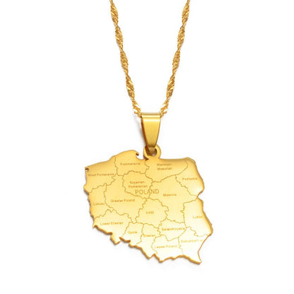 Poland Map and Flag Necklace