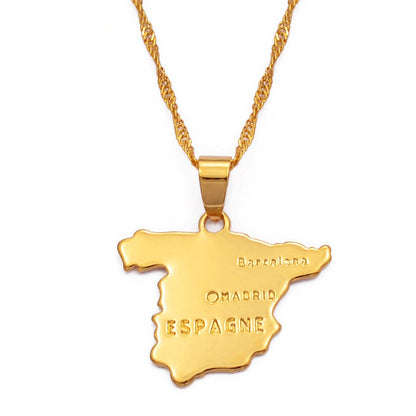 Spain Map and Flag Necklace