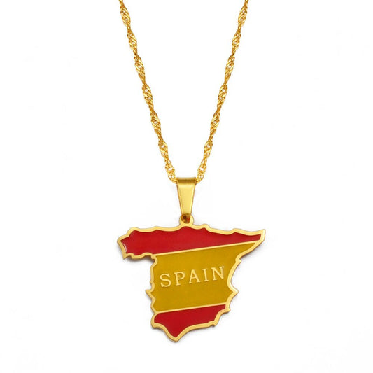 Spain Map and Flag Necklace