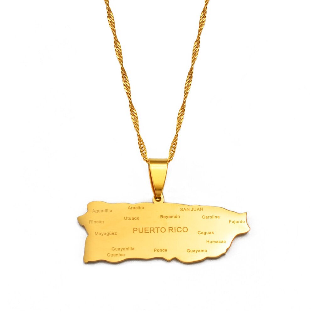 Puerto Rico Map and Flag Necklace