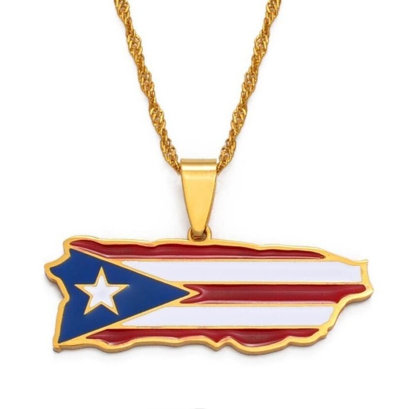 Puerto Rico Map and Flag Necklace