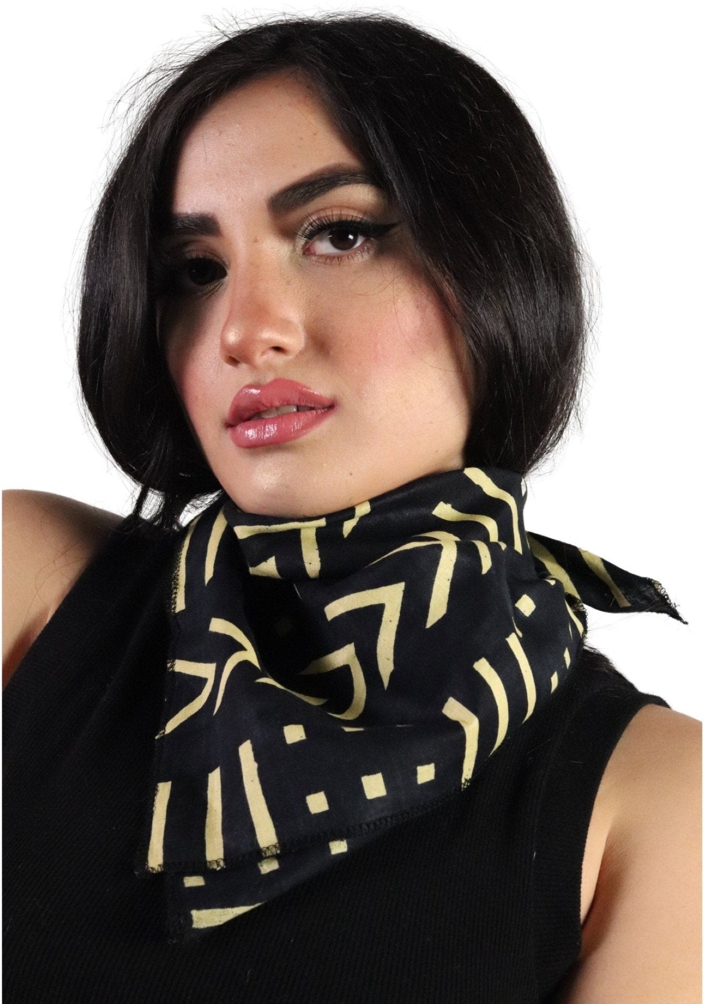 Bogolan Bandana | 100% Bio Cotton | Imported African Fabric with Traditional Patterns | Black and Cream Print