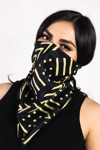 Bogolan Bandana | 100% Bio Cotton | Imported African Fabric with Traditional Patterns | Black and Cream Print