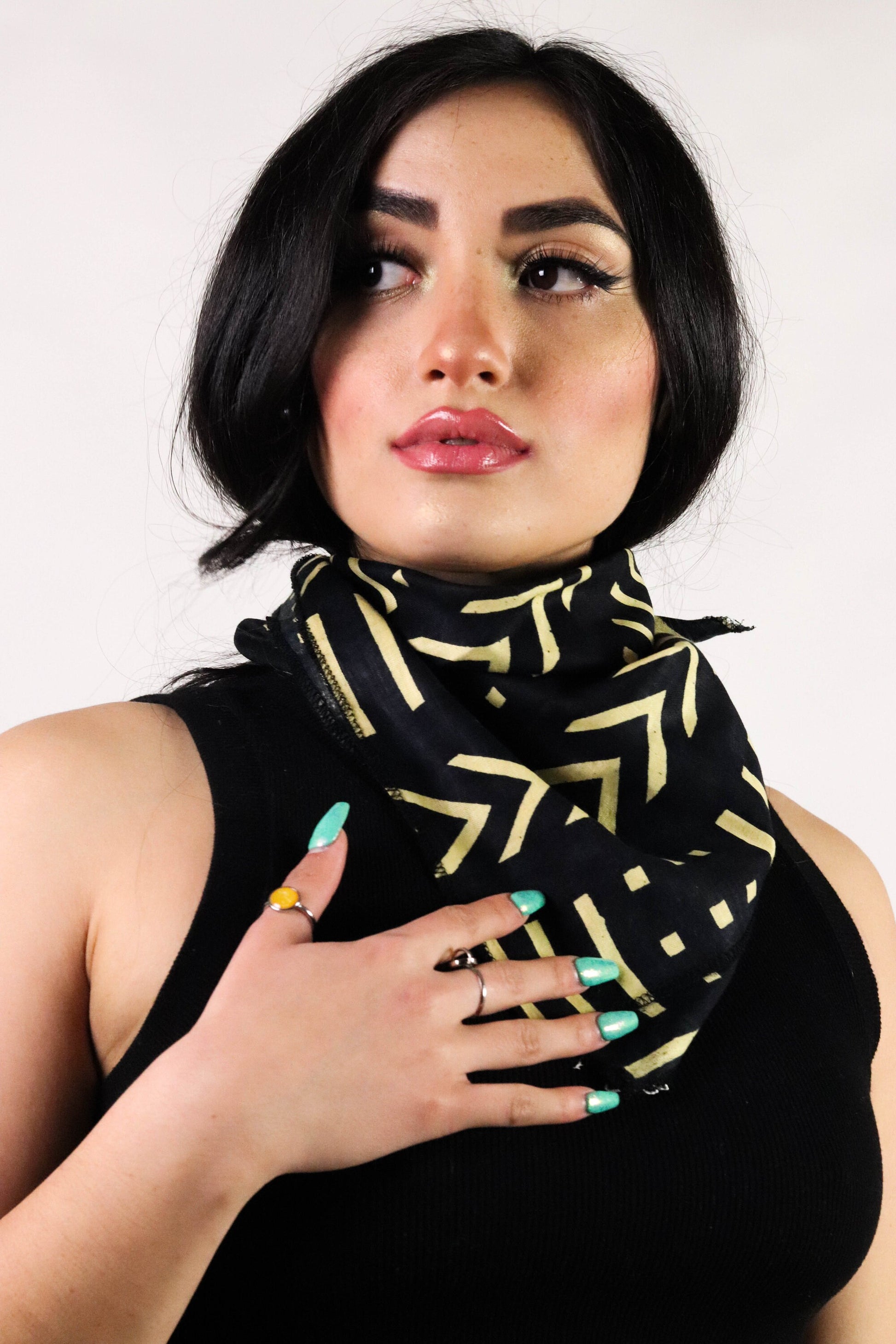 Bogolan Bandana | 100% Bio Cotton | Imported African Fabric with Traditional Patterns | Black and Cream Print