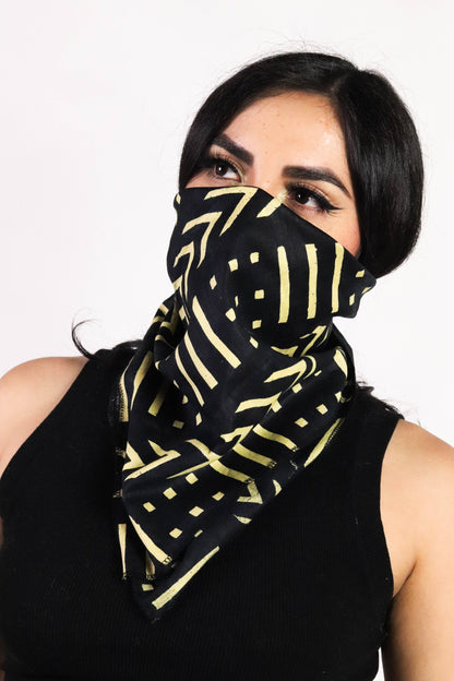 Bogolan Bandana | 100% Bio Cotton | Imported African Fabric with Traditional Patterns | Black and Cream Print