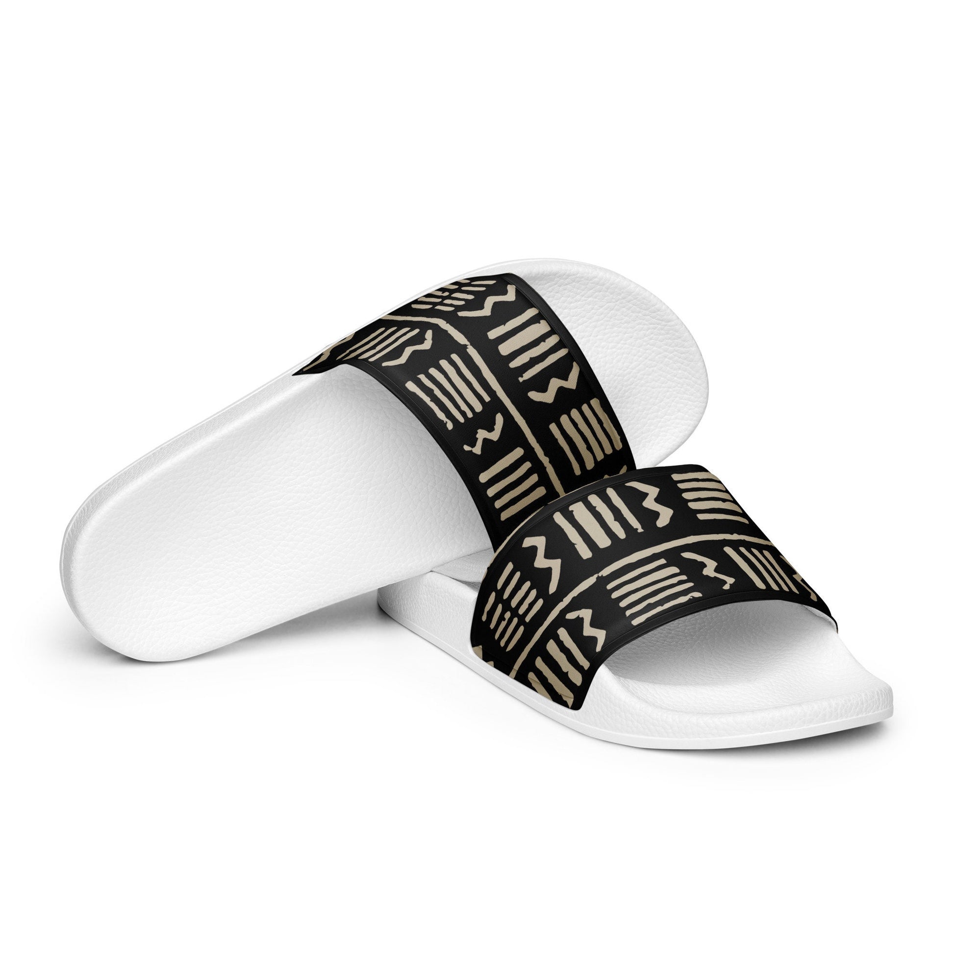 Bogolan Mud Cloth Women's Slides | Traditional African Pattern Inspired Print from Mali, West Africa | Ancient Tribal Style Fashion