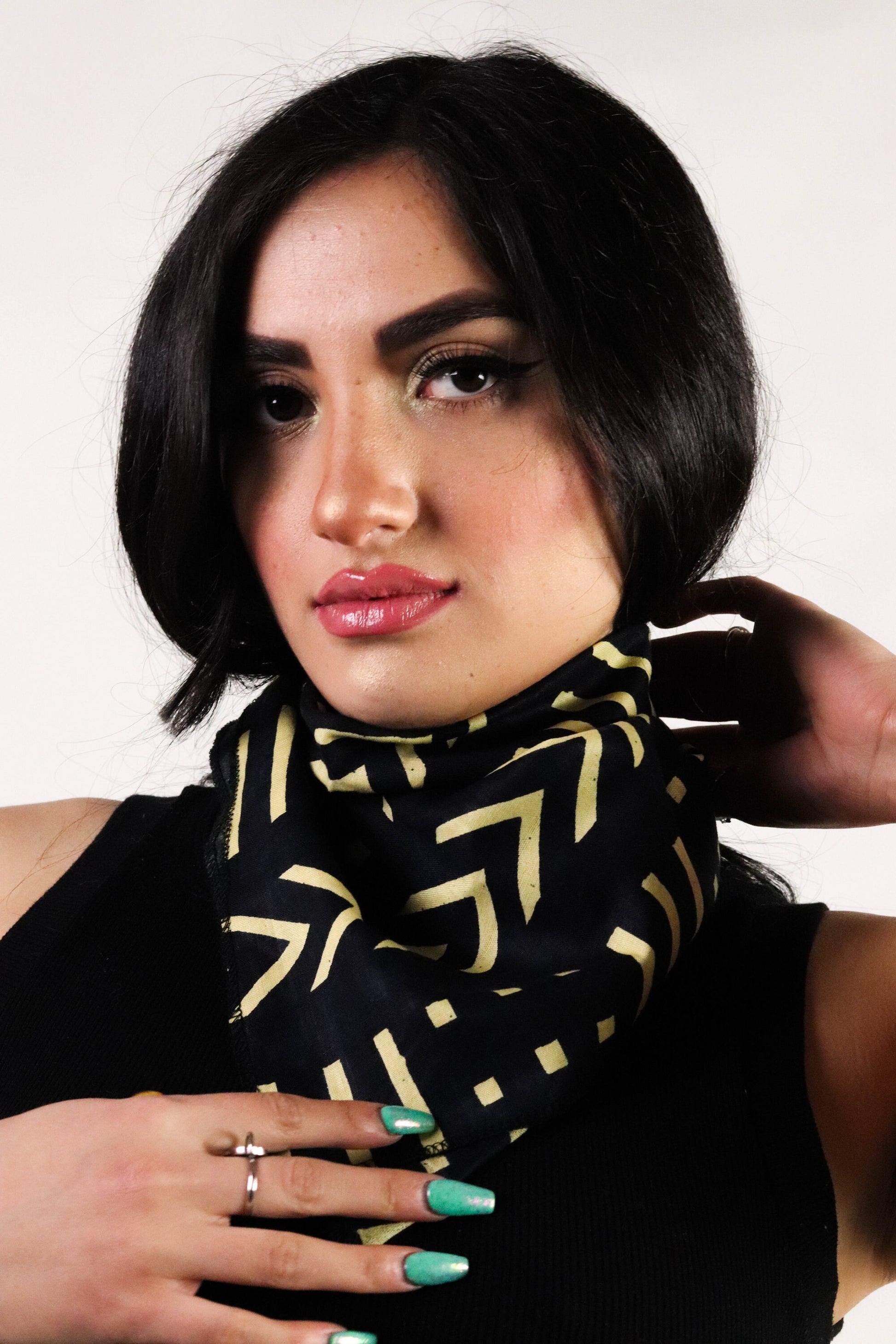 Bogolan Bandana | 100% Bio Cotton | Imported African Fabric with Traditional Patterns | Black and Cream Print