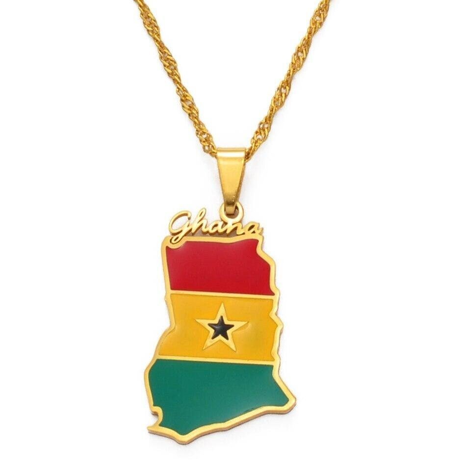 Ghana Map and Heart Necklace