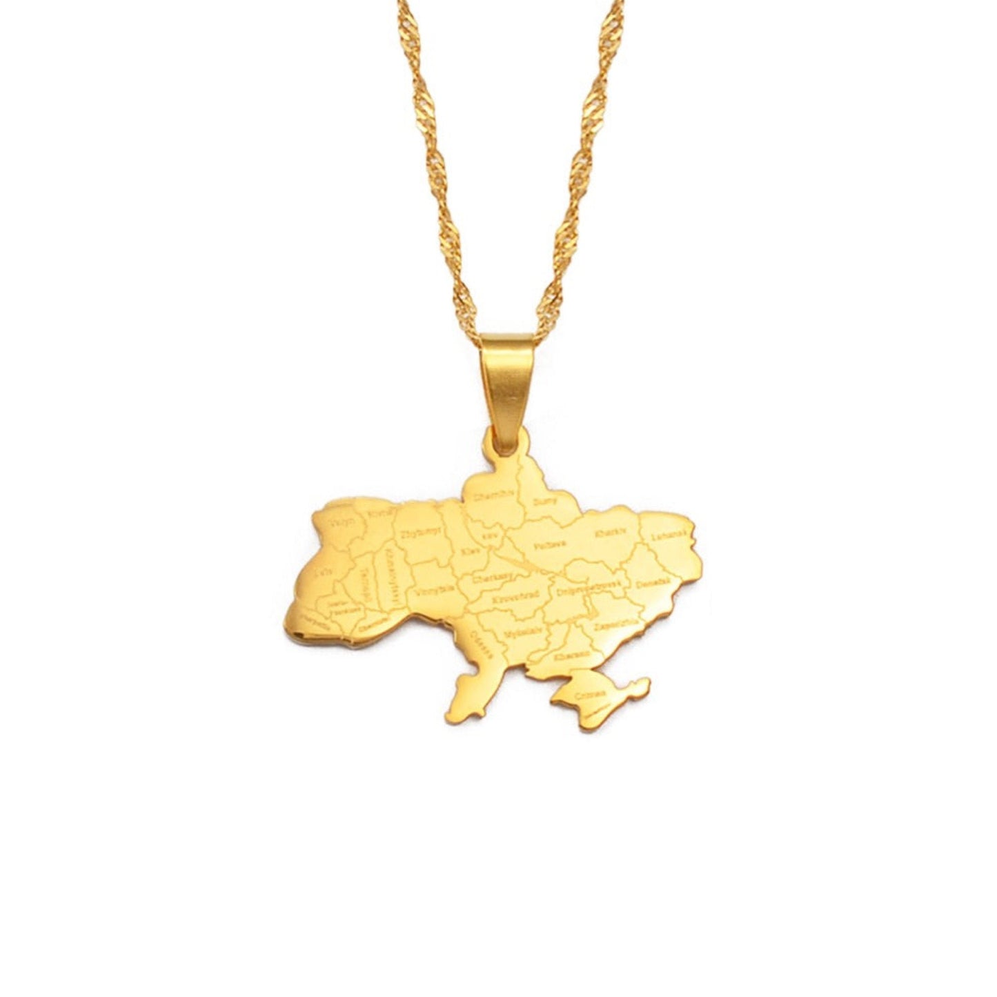 Ukraine Map and Flag Necklace