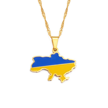 Ukraine Map and Flag Necklace