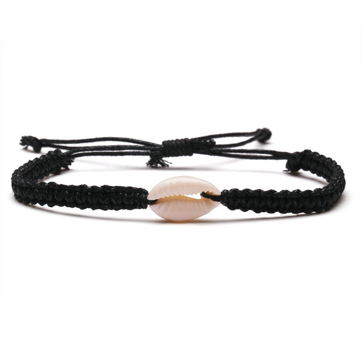 Cowrie Shell Bracelet | Woven Cotton Wax Cord Bracelet with African Lucky Charm | Friendship, Surf, Macrame , Shell bracelet | Unisex