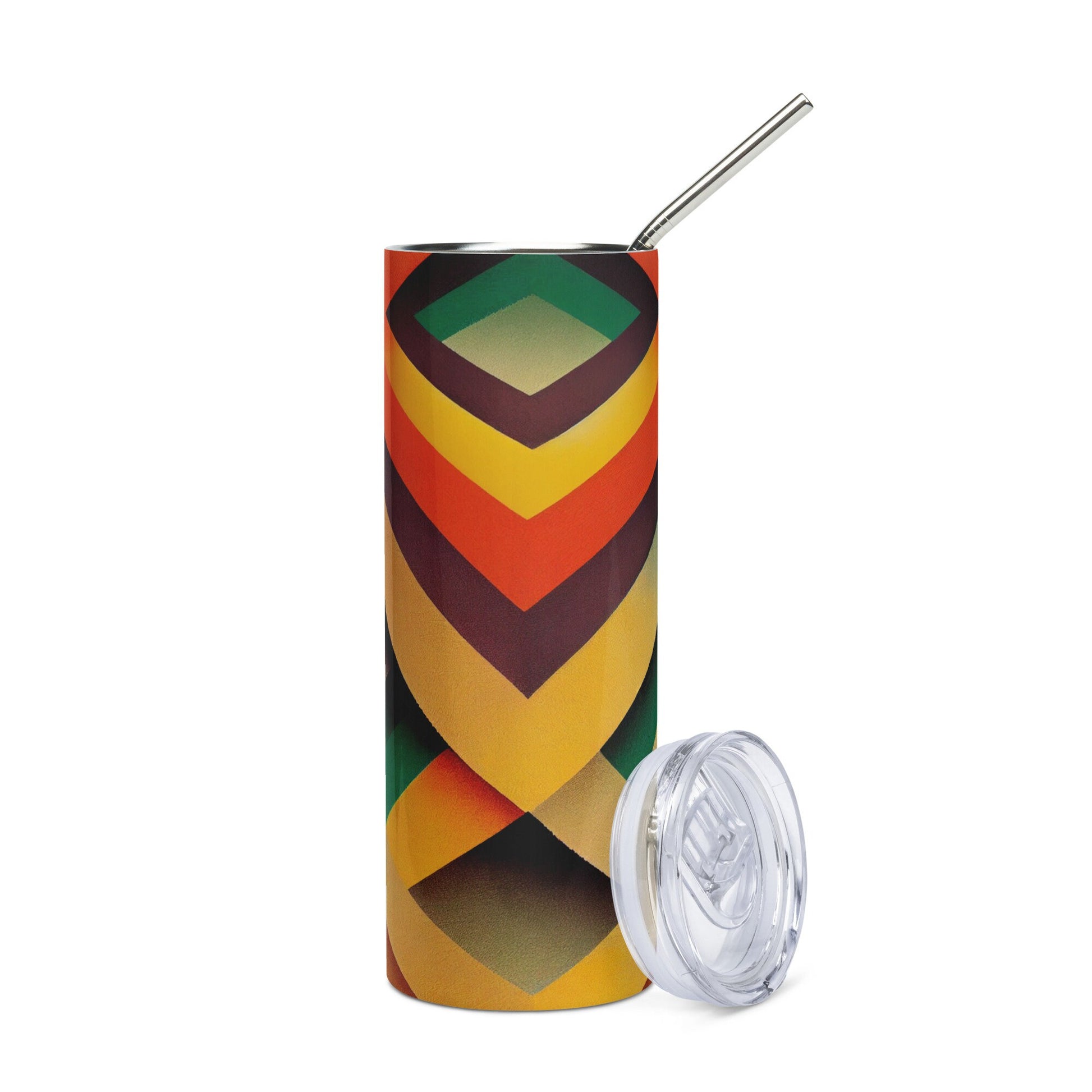 Ko Kura Stainless Steel Tumbler | Metalic Water Bottle With African Inspired Abstract Print | For Cold or Warm Beverages | Eco Friendly