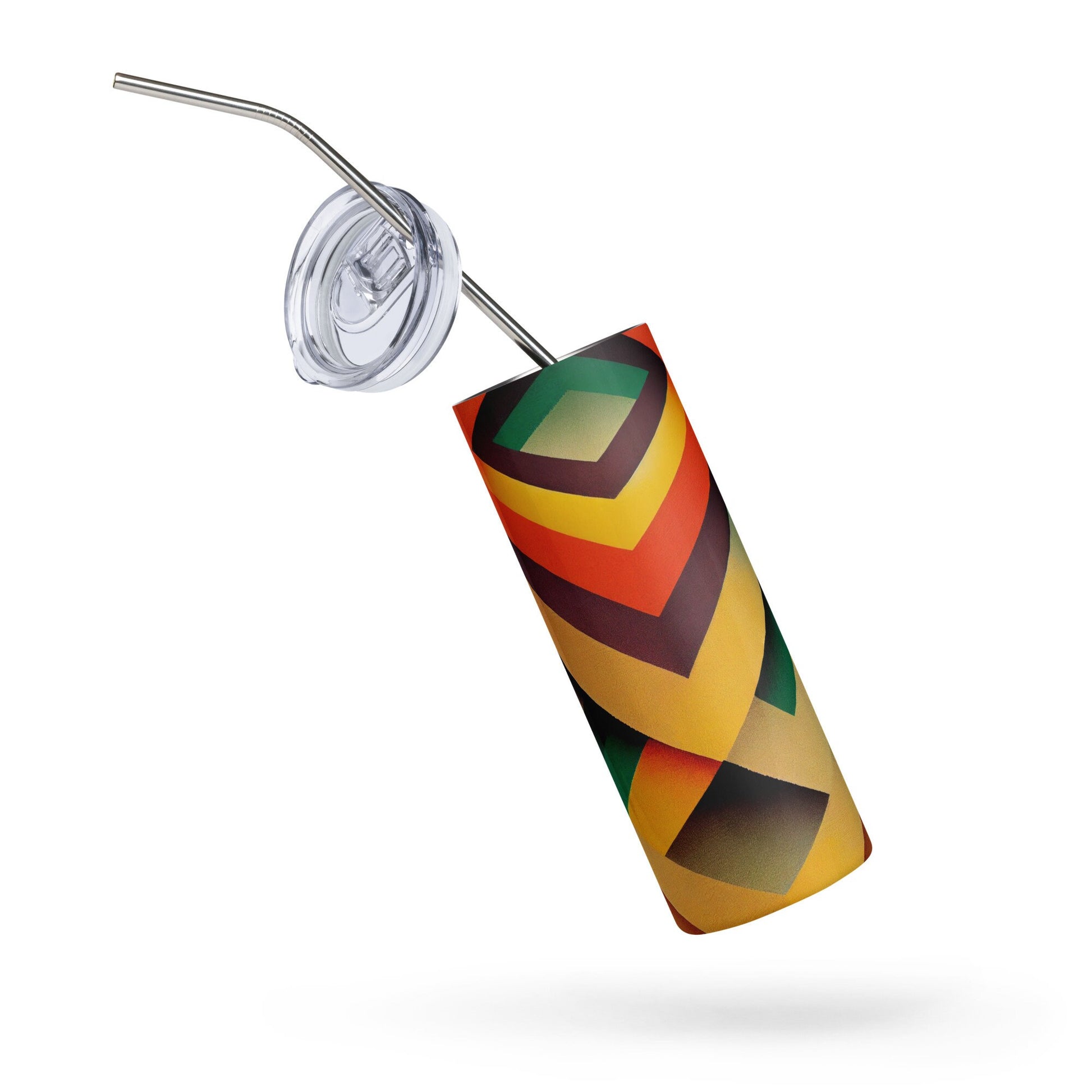 Ko Kura Stainless Steel Tumbler | Metalic Water Bottle With African Inspired Abstract Print | For Cold or Warm Beverages | Eco Friendly