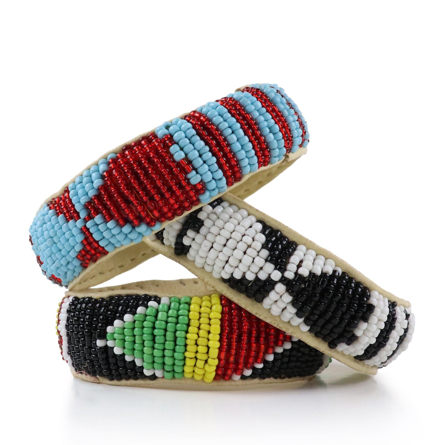 Bead and Leather Bracelets | Colorful Beaded African Style Bangle With Leather Inside | Authentic Handmade Accessory Imported from Mali |