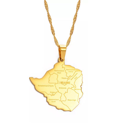 Zimbabwe Map and Flag Necklace