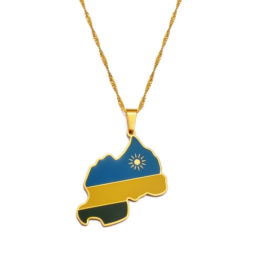 Rwanda Map and Flag Necklace