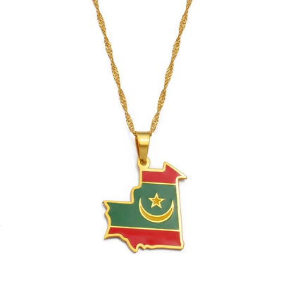 Mauritania Map and Flag Necklace