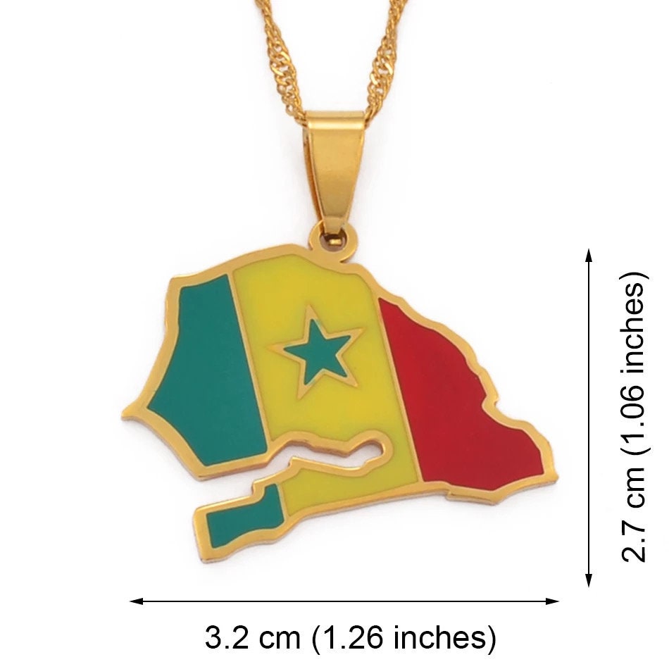 Senegal Map and Flag Necklace