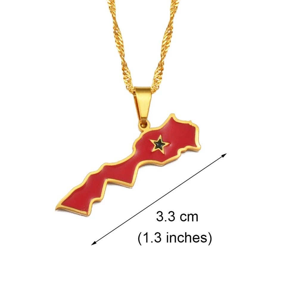 Morocco Map and Flag Necklace