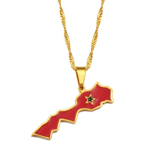 Morocco Map and Flag Necklace