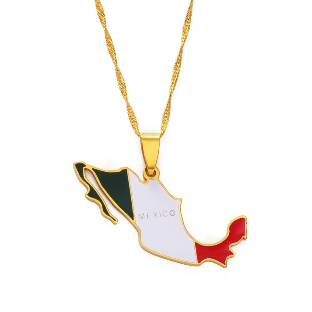 Mexico Map and Flag Necklace