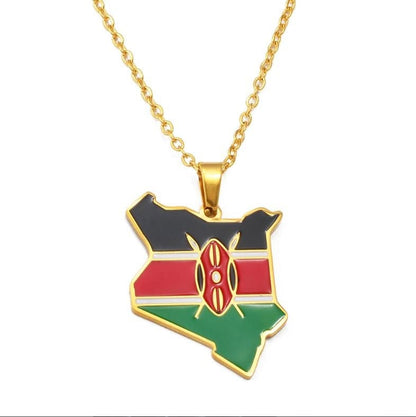 Kenya Map and Flag Necklace