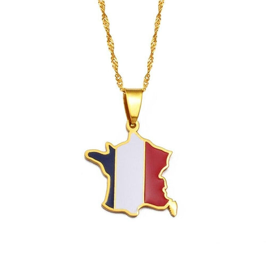 France Map and Flag Necklace