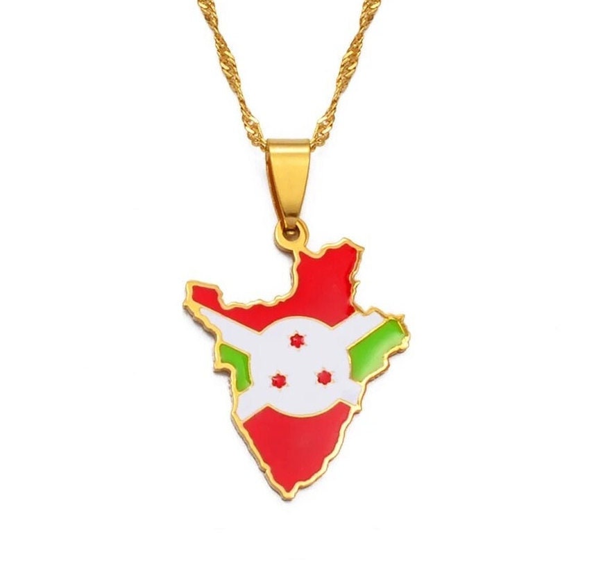 Burundi Map and Flag Necklace