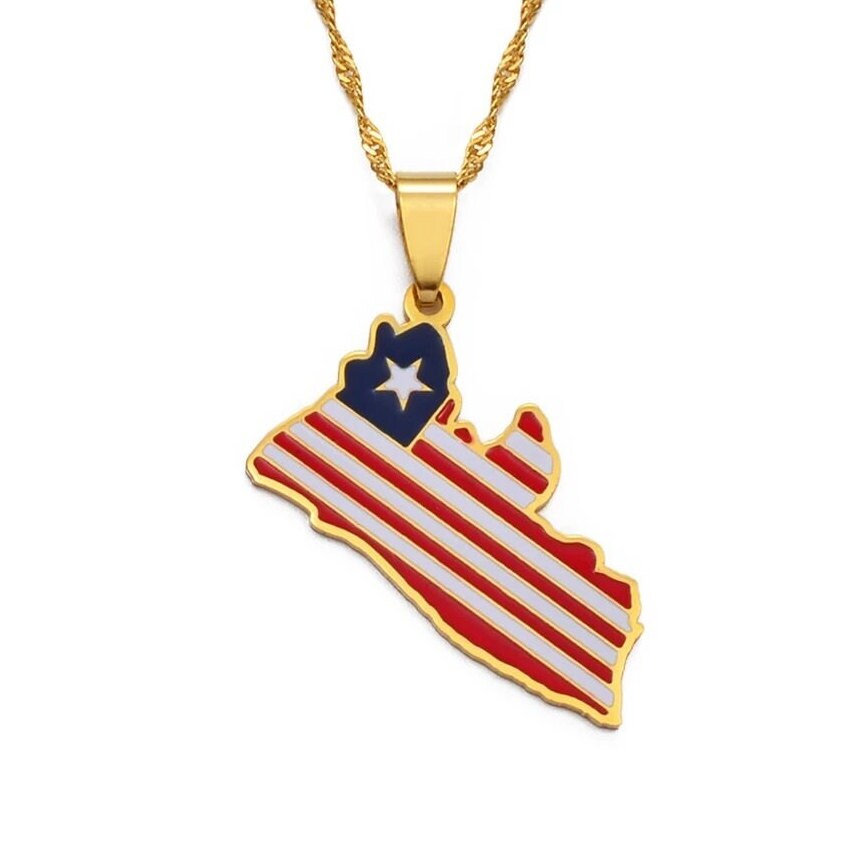 Liberia Map and Flag Necklace