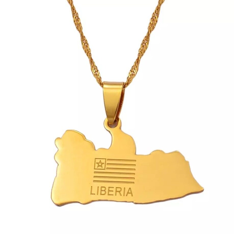 Liberia Map and Flag Necklace