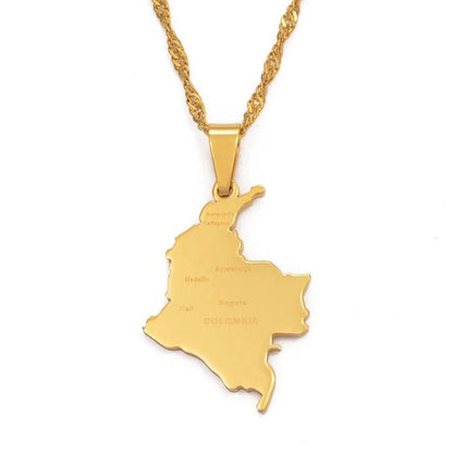 Colombia Map and Flag Necklace