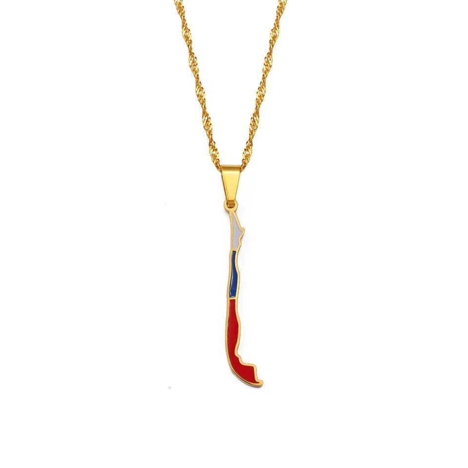 Chile Map and Flag Necklace