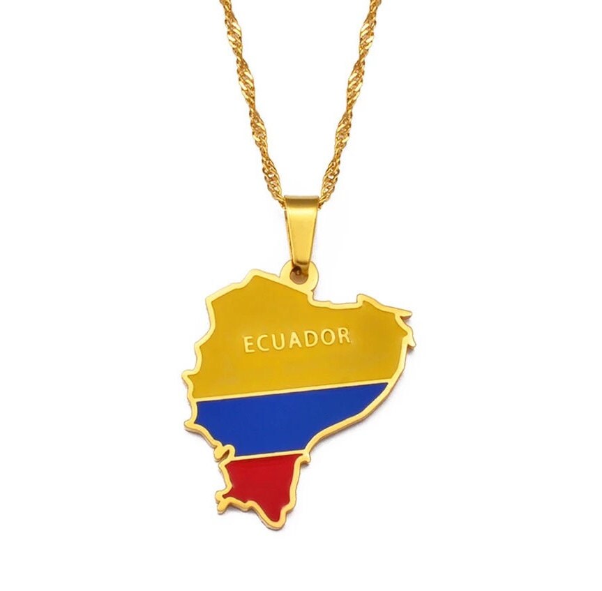 Ecuador Map and Flag Necklace