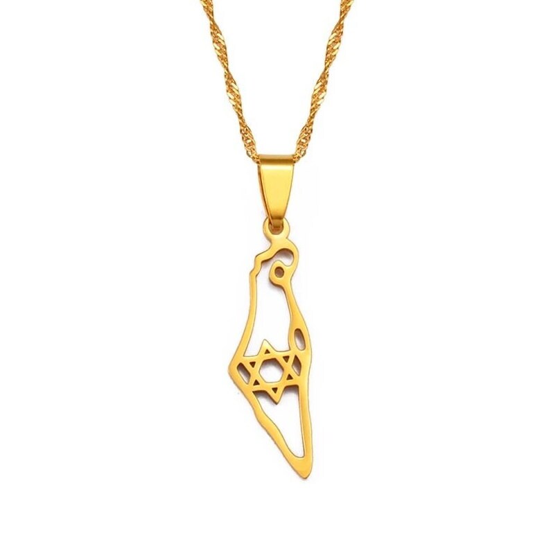 Israel Map and Star of David Necklace